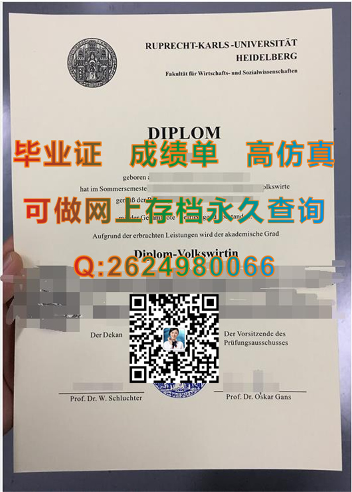 德国海德堡大学毕业证文凭成绩单模版实拍|Heidelberg University diploma|德国大学学历文凭样本）